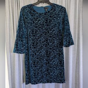 Adrienne Vittadini Dress M Green Velvet Burnout Floral Bell Sleeves Witchy Goth